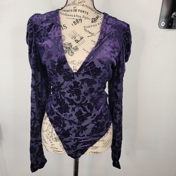 Free People Intimately M Magic Hour Bodysuit Deep Sea Velvet Whimsygoth New - Picture 2 of 8